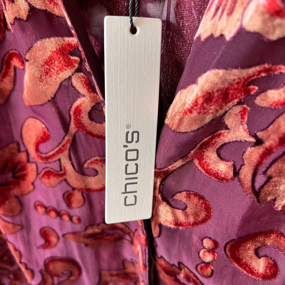 Chicos Blouse Womens Size 1 / US 8 Floral Velvet Burnout Button Down Blouson - Picture 9 of 16